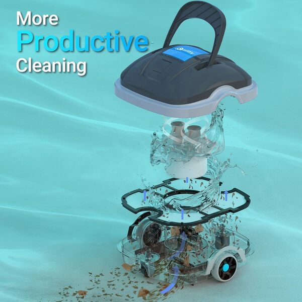 WINNY POOL CLEANER Robot Piscine sans Fil pour Piscine Hors Sol Jusqu'à 80m², Stationnement Automatique | Double Motorisation Aspirateur Robot Piscine 100 Mins d'Aspiration Puissante Robot Gris Foncé