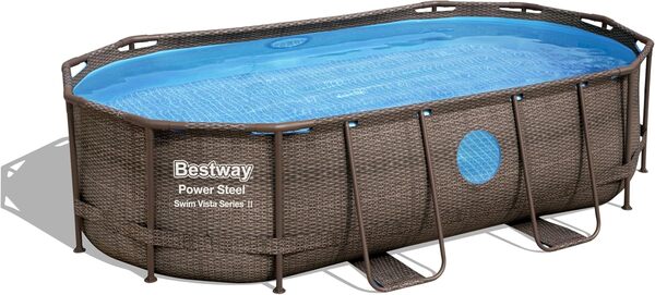 Bestway Piscine Hors Sol Ovale Power Steel Swim Vista rotin 427 x 250 x 100cm