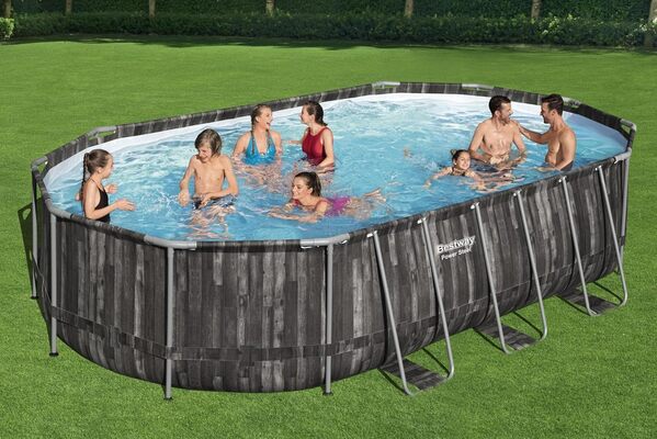 Piscine BESTWAY Hors Sol Ovale Power Steel™ décor Bois, 610 x 366 x 122 cm, Filtre à Cartouche