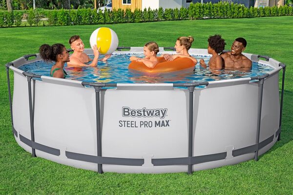 Bestway Steel Pro Max Frame Piscine Kit Complet avec Pompe à Filtre Ø 366 x 122 cm, Gris Clair, Ronde