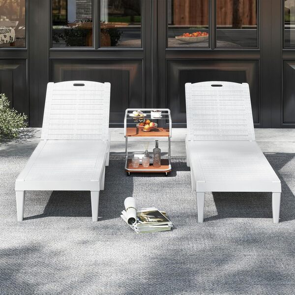 COSTWAY Lot de 2 Bains de Soleil, Chaise Longue Jardin Exterieur, Dossiers Réglables en 4 Positions, Charge 160 kg, 6 Pieds de Soutien, Transat Jardin pour Deck Plage Piscine, 156 x 55 x 83 cm (Blanc)