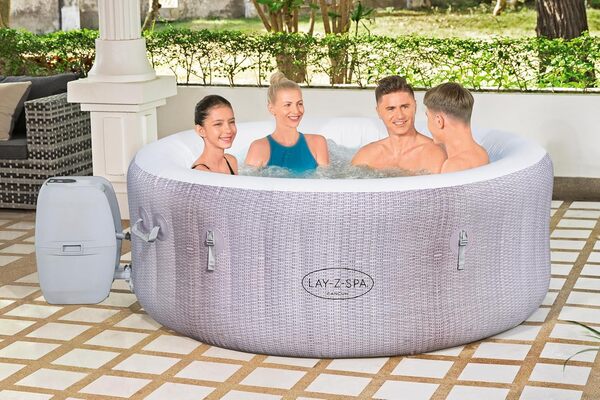 Spa gonflable Lay-Z-Spa® Cancun Airjet™ rond 2 à 4 personnes, 180 x 66 cm, 120 jets d'air, couverture isolante, filtration à cartouche, diffuseur Chemconnect™