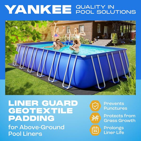 Yankee – Tapis de piscine rectangulaire anti-crevaison pour piscine hors sol, protection contre les déchirures, l'herbe, pour prolonger la durée de vie de la piscine