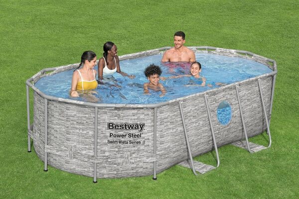 Bestway Piscine hors sol ovale Power Steel Swim Vista pierres 427x250x100cm
