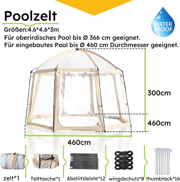 Dôme de Piscine, Toit de Piscine, Tente de Piscine pour piscines jusqu'à Ø 305 et 366 cm, Abri Spa 2 en 1 et Tente à Bulles, Couverture de Piscine Ronde, Tonnelle pour piscines.