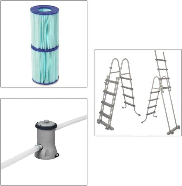 Bestway 56722 Power Steel - Piscine hors sol rectangulaire, 412 x 201 x 122 cm, échelle de sécurité et distributeur chimique ChemConnect, effet rotin gris