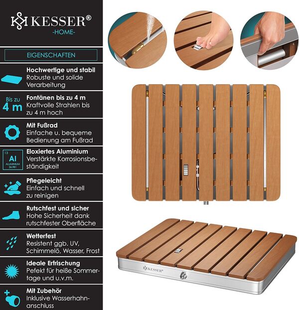 KESSER® Douche de Jardin | Douche de Sol | Douche extérieure | Douche de Sauna | Douche de Camping 70 x 55 cm | Forme rectangulaire | Hauteur de Fontaine réglable jusqu'à 4 m avec Commande à pédale