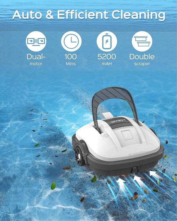 WYBOT Robot pour Piscine Hors Sol - Autonomie de 100 Minutes, Aspirateur de Piscine Entièrement Automatique pour Piscines Hors-Sol et Encastrées Jusqu'à 80 m²