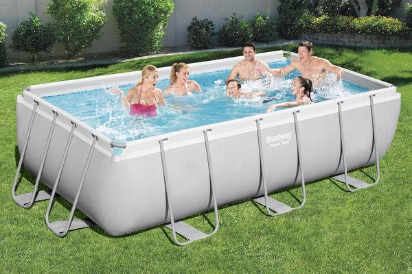 BESTWAY Piscine Hors Sol Rectangle Power Steel™ 404 x 201 x 100 cm Gris Clair avec Filtre à Sable et échelle