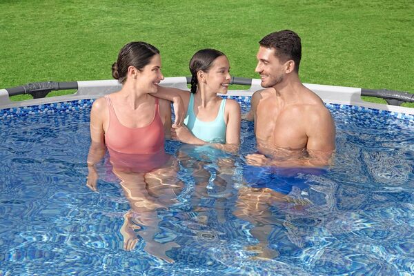 Bestway Piscine Hors Sol Steel Pro Max™, 396 x 122 cm, système FrameLink™, échelle, bâche, Pompe et Cartouche de Filtration, Multicouleur