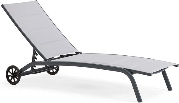 Oviala Bains de soleil lot de 2 Gris Rectangulaire 190 x 70 x 83 cm Aluminium 2 places Santa Monica