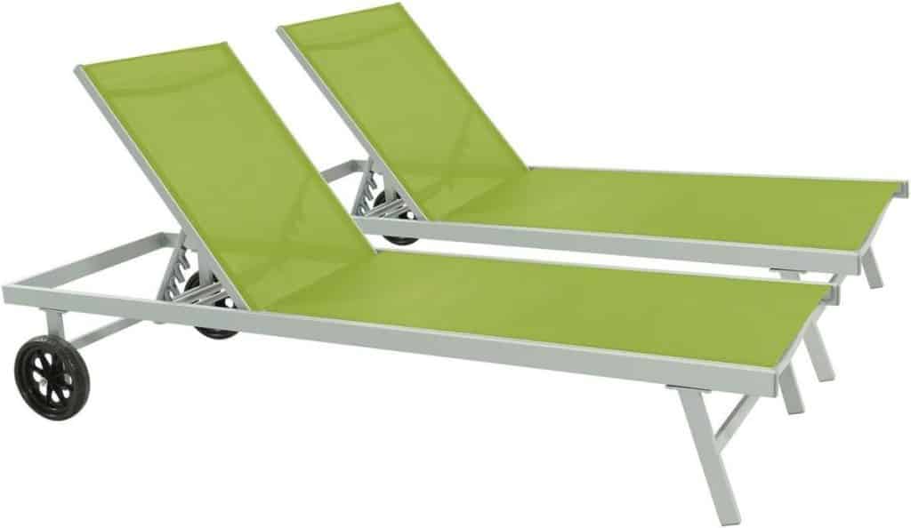 Test : bains de soleil Bella Phoenix vert en aluminium (lot de 2)