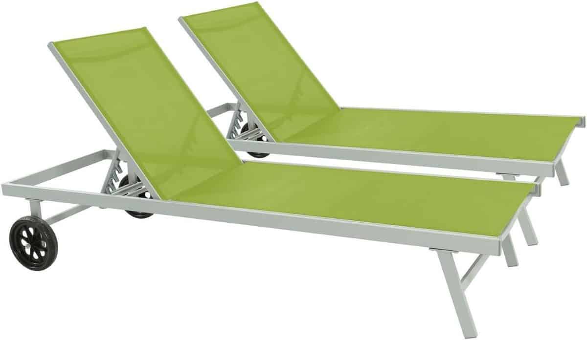 Test : bains de soleil Bella Phoenix vert en aluminium (lot de 2)