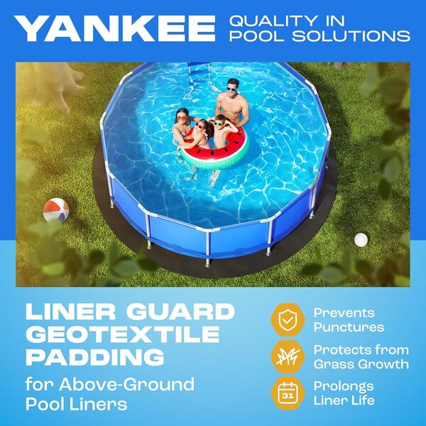 Yankee Tapis de revêtement de piscine rond de 7,3 m, anti-crevaison, protection contre les déchirures, l'herbe, pour prolonger la durée de vie de la doublure de piscine