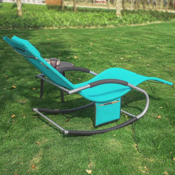 SoBuy Lot de 2 Chaises Longues Transat Pliable Jardin Fer – Bain de Soleil Ergonomique à Bascule Relax – Fauteuil Extérieur Confortable Plage pour Terrasse Balcon Camping, Bleu, OGS28-HBx2