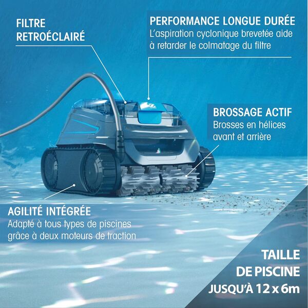 Robot Piscine électrique CNX 30 IQ Zodiac pour Piscine jusqu'à 12x6 m, Nettoyage Fond, parois et Ligne d'eau. Contrôle Via app. Inclus câble 18m, Double Filtration et boîtier de Commande.