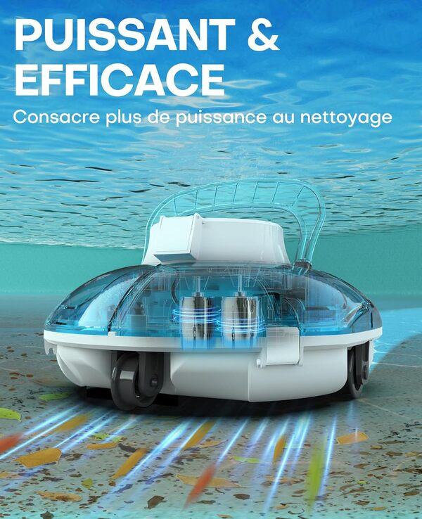 WINNY POOL CLEANER Winny 200 Robot Piscine, Aspirateur Piscine Sans Fil Avec Batterie, Autonomie 75 Min pour Piscines Hors-Sol 60m², Double Filtration,Stationnement Automatique(Transparent Bleu-Blanc)