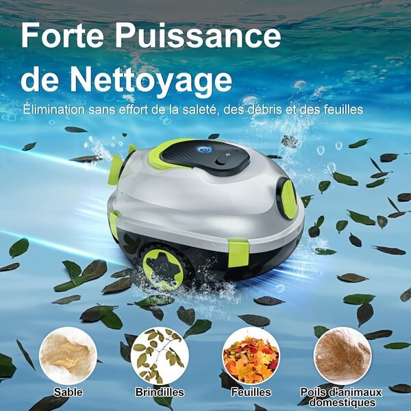 MEDOXA Robot Nettoyeur de Piscine sans Fil, aspirateur de Piscine Automatique, 90 Minutes d'autonomie, stationnement Automatique, léger, Puissant Robot pour Piscine Hors-Sol/enterrée jusqu'à 110 ㎡