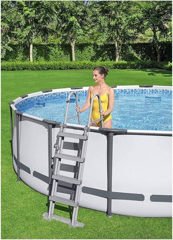 Bestway Frame Pool Steel Pro Set Mit Filterpumpe + Zubehör 56100L, Bleu, 457 x 122 cm