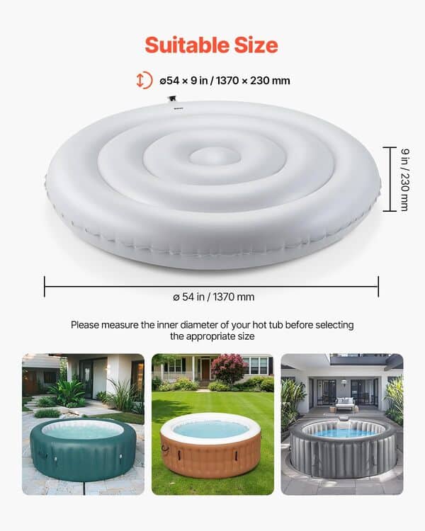 VEVOR Couvercle Gonflable Rond pour Spa 137 cm, Housse de Protection pour Spa Résistante aux Intempéries et à l'eau, Couverture Thermique en PVC, Installation Facile, pour Extérieur Jardin, Blanc