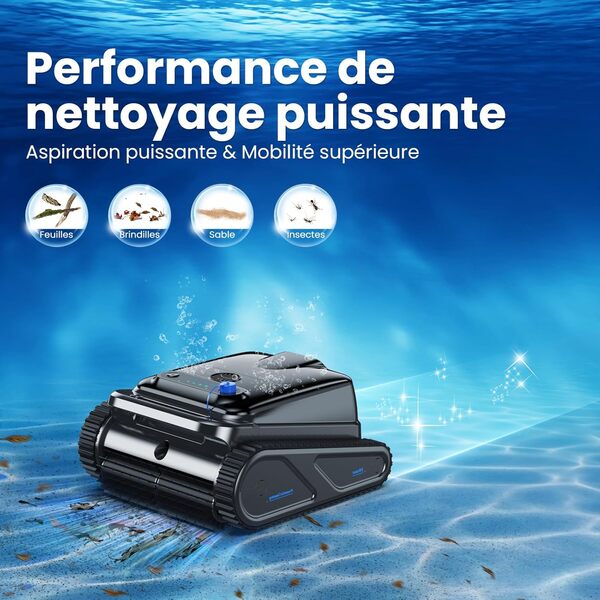 Robot Piscine, Aspirateur Piscine sans Fil, pour piscines enterrées, Nettoyage des parois, 150min d'autonomie de Batterie, Planification Intelligente de l'itinéraire, pour Les piscines jusqu'à 200㎡.1