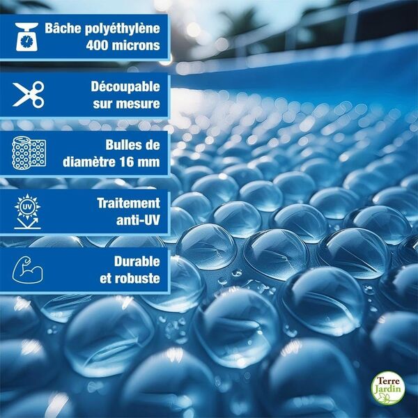 TERRE JARDIN Bâche à Bulles Piscine rectangulaire 400 microns - 10 x 5 - Bleu