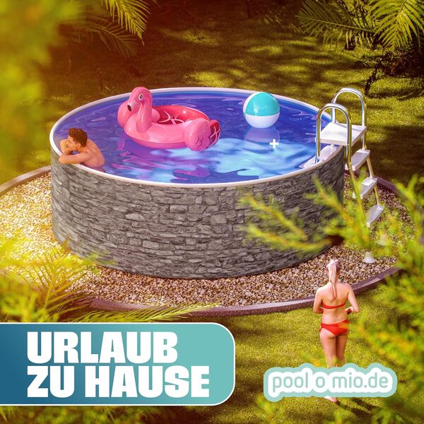 poolomio® Piscine ronde à paroi en acier - 360 x 120 cm - Aspect pierre - Piscine de jardin robuste comme piscine hors sol ou piscine encastrable - Kit complet avec film intérieur 0,5 mm, skimmer et