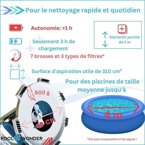 Poolwonder Marvelix Aspirateur de piscine sans fil, fabriqué en Autriche