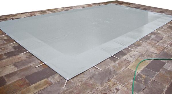 Couverture de piscine d'hiver de 8,90 x 4,90 mètres (Dans une piscine de 8,60 x 4,60 mètres, la toile couvrirait 15 cm sur la pierre de couronnement. Couleur Gris(extérieur)/Gris(intérieur)