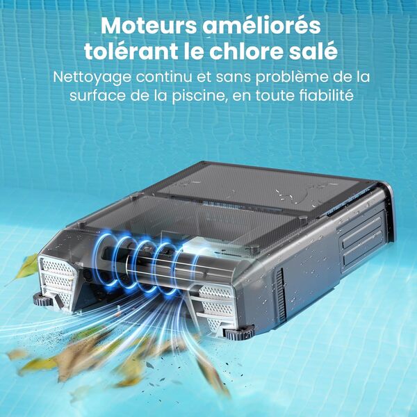 MEDOXA Robot écumeur de Piscine à énergie Solaire, Robot Nettoyeur de Surface de Piscine sans Fil avec Double Option de Charge, évitement Intelligent des Obstacles et télécommande