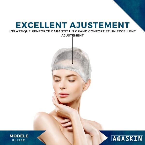 AQASKIN |2000 Charlottes médicales à usage unique - Casque à usage unique TNT modèle Plissè – Bonnet couvre-tête et cheveux – Pour centres esthétiques, SPA, centres médicaux - BLEU