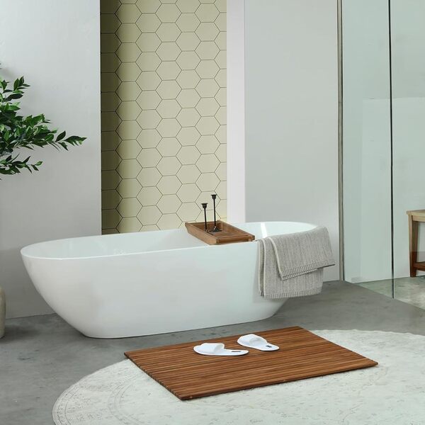 NORDIC STYLE TEAK Tapis de douche et de bain – Utilisation intérieure et extérieure – Plateforme en bois antidérapante pour sauna, piscine, jacuzzi (finition huilée, 91,4 x 91,4 cm)