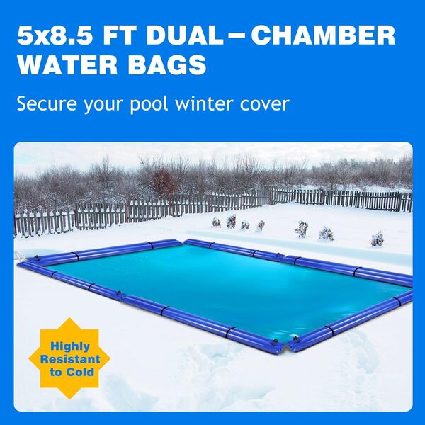 Lot de 5 sacs à eau à double chambre de 2,5 m, tubes d'eau pour couvertures de piscine creusée, extra durables en PVC de 0,4 mm avec bouchons à vis, kit de fermeture de piscine d'hiver