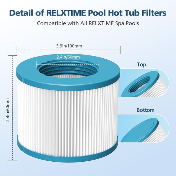 Filtre de rechange pour spa, filtre de jacuzzi compatible avec tous les filtres RELXTIME pour jacuzzi, filtres de piscine, cartouches filtrantes pour filtration de baignoires gonflables, 4 filtres + 4