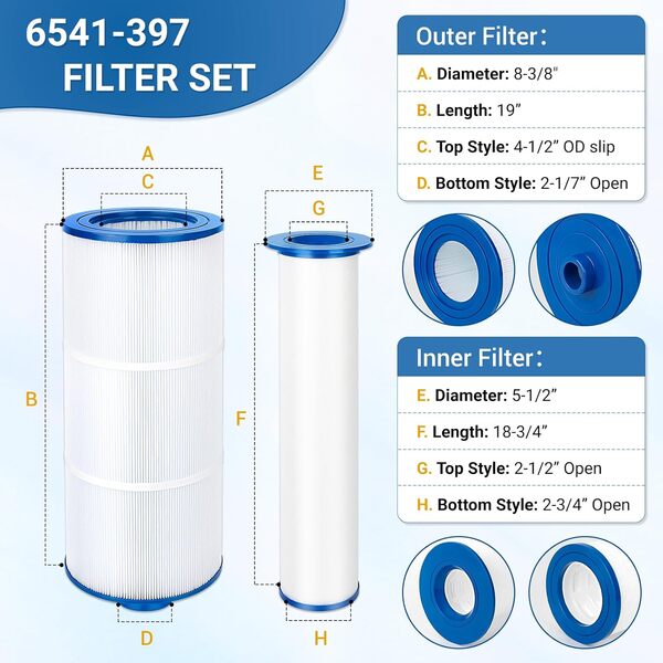 ranwin 6541-397 Cartouche de filtre pour piscine et spa compatible avec Sundance Filter 880, filtre extérieur 6473-165 avec filtre intérieur 6473-164 Cartouche de rechange pour jacuzzi et spa