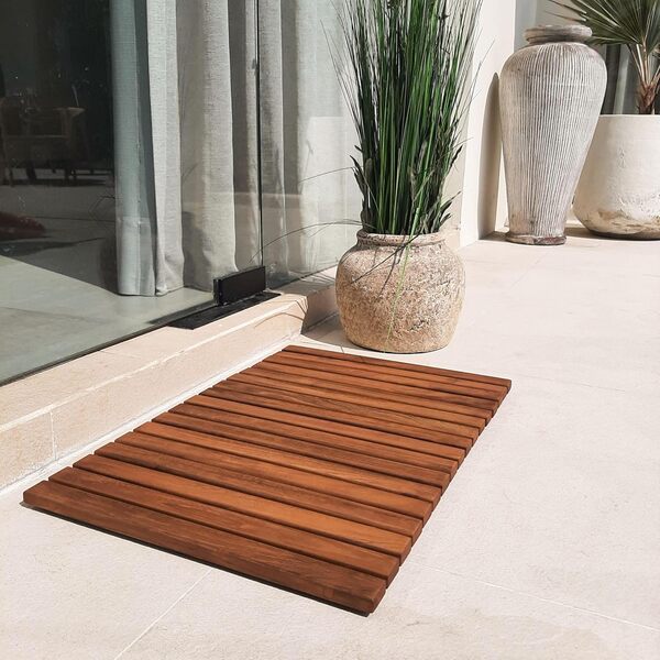 Nordic Teak Tapis de corde en teck massif 100 % bois de teck massif – Utilisation intérieure et extérieure – Plateforme en bois antidérapante pour sauna, piscine, jacuzzi (finition huilée, 60 x 40 cm)