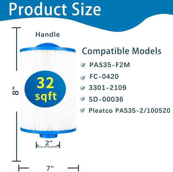 Savener Filtre de spa compatible avec 7CH-322, PAS35-F2M, FC-0420, 100520, 3301-2109, filtre de spa Artesian Spas, 32 m², 1 paquet