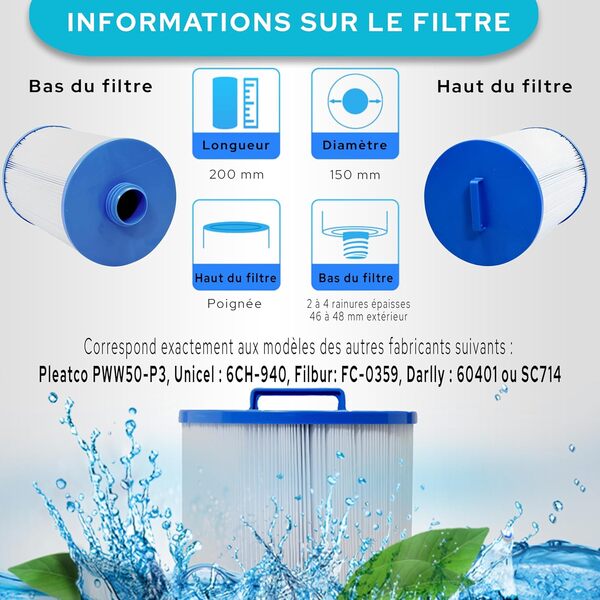 Gota Pure Lot de 6 Filtres Spa PWW50 Pleatco / 6CH940 Unicel / 60401 Darlly / WY45