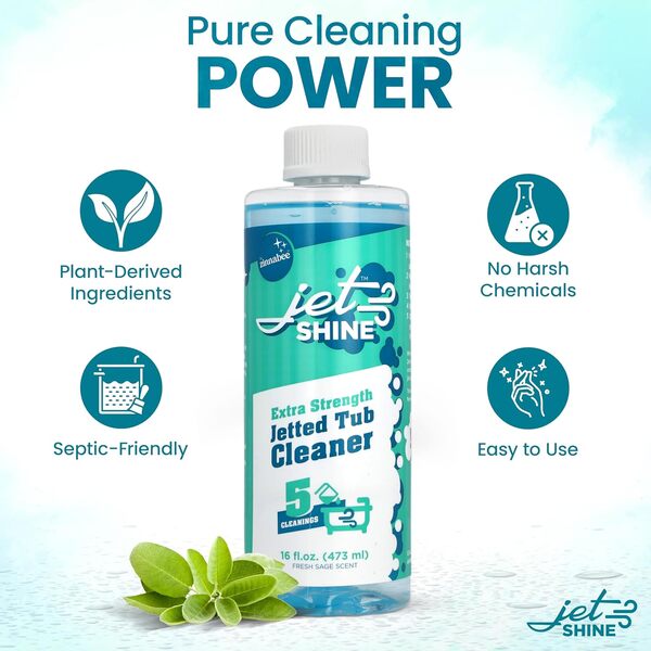 Zinnabee JetShine Lot de 3 nettoyants pour baignoire à jets, baignoires, jacuzzis et jacuzzi – Formule au parfum de sauge JetShine – Sans danger pour les fosses septiques, 5 nettoyages par bouteille