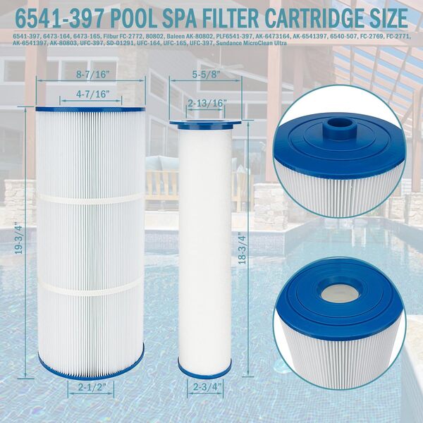 Qagea 6541-397 Cartouche de filtre de piscine pour filtre Sundance Spa série 880 (filtre extérieur 6473-165, filtre intérieur 6473-164), cartouche de rechange pour jacuzzi FC-2772, 80802, AK-80802