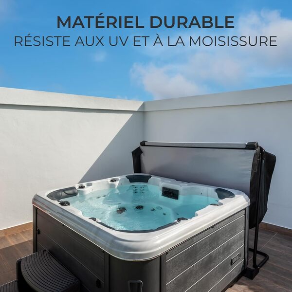 Couverture pour Jacuzzi Noir 200cm / 2m - PVC & Cuir - Spa Housse de Protection Bâche Protectrice Carrée pour Hot Tub Bain à Bulles - Pliable - 4 Sangles de Sécurité & 6 Poignées