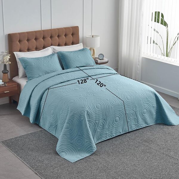 Couvre-lit surdimensionné pour très grand lit 128 x 120 cm - Couvre-lit matelassé Pinsonic de tous les côtés - Comprend 1 couette et 2 taies d'oreiller - Bleu spa