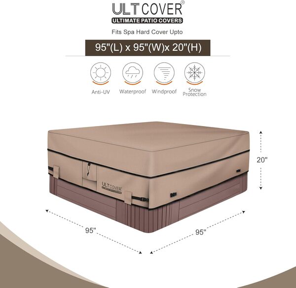 ULTCOVER Housse de Protection carrée 100% Polyester 600D pour Spa extérieur 241,3 x 241,3 cm