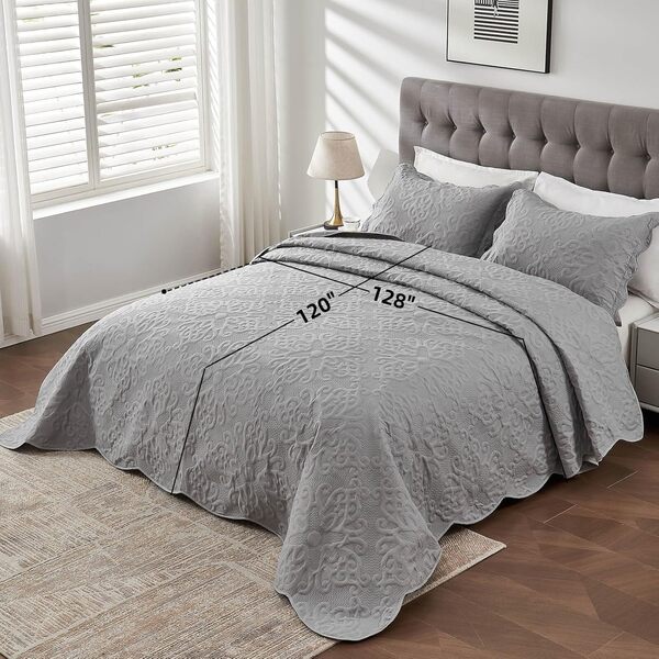 Couvre-lit surdimensionné pour très grand lit californien, 3 pièces, 1 couette, 2 taies d'oreiller, gris spa