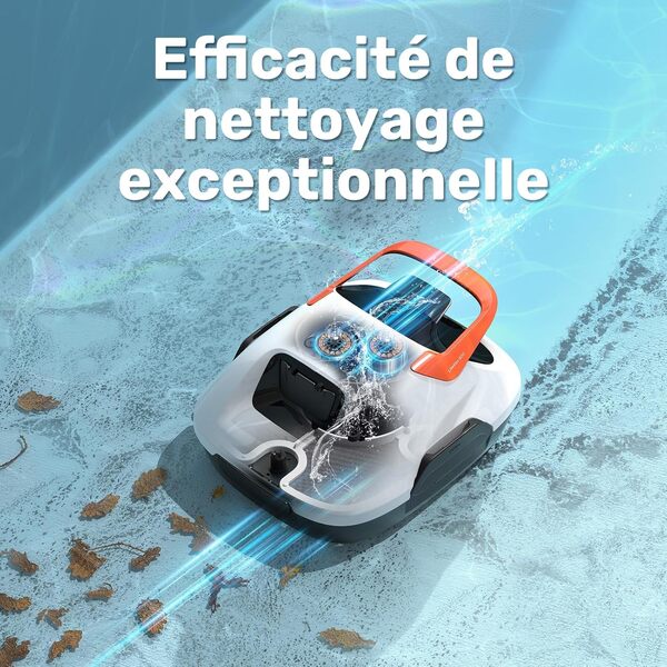 Gosvor Robot de Piscine sans Fil, Robot de Piscine avec Double entraînement Prend 90 Minutes, stationnement Automatique, Robot de Nettoyage de Piscine, Adapté aux piscines Hors Sol - Blanc