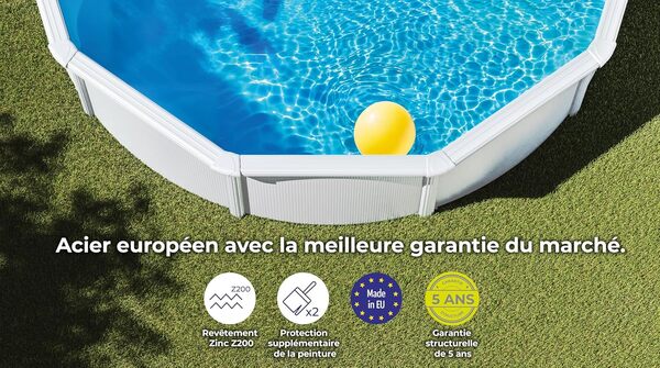 GRE KIT460ECO Fidji - Piscine Hors-Sol en Acier, Piscine Ronde avec Structure en Acier Blanc. Piscines Hors-Sol pour Jardin, 460 x 120 cm