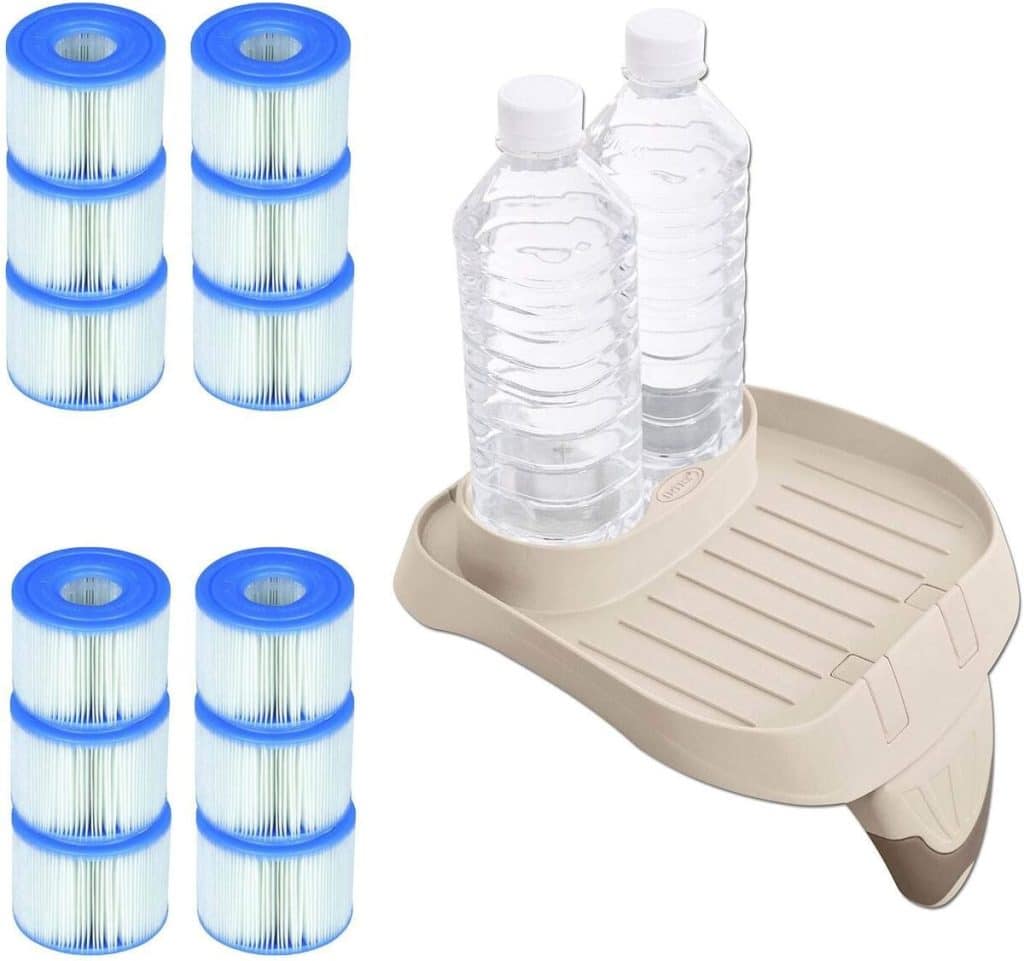 Test Intex PureSpa : porte-gobelet avec plateau et filtres S1