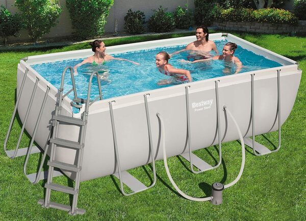 Bestway Piscine rectangulaire avec Cadre en Acier et Pompe de Filtration 412 x 201 x 122 cm Gris