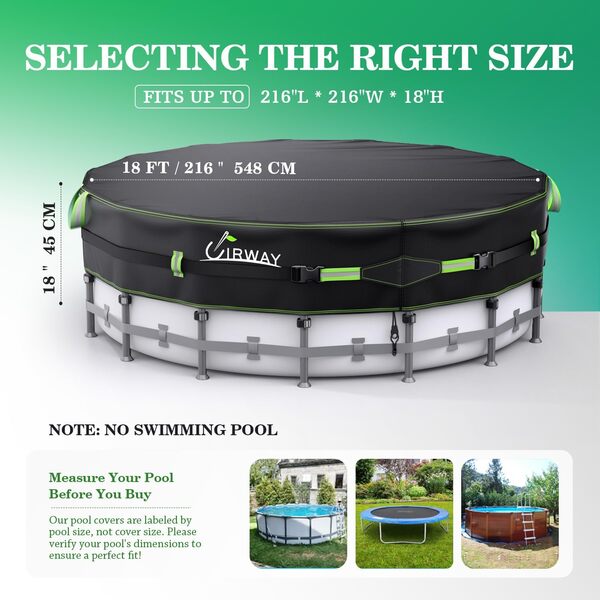 UIRWAY Bâche de Piscine Ronde 548cm [Version Renforcée 2025] - Protection UV, Sangles Coupe-Vent Ultra-Résistantes et Revêtement Gel - Pour Piscine Hors-Sol 500D