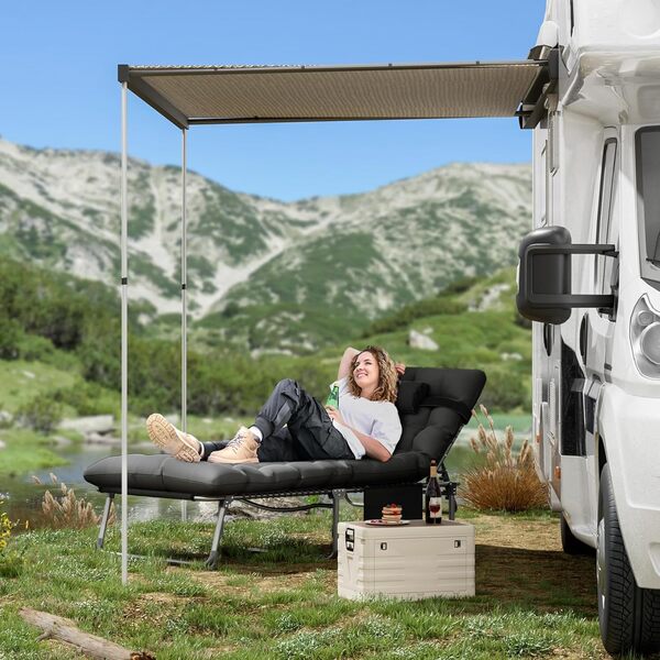 UDPATIO Bain de Soleil avec Coussin Chaise Longue Pliable Dossier réglable Jardin Exterieur Noir